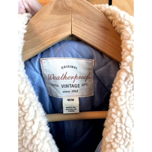 **SOLD** Weatherproof Vintage Men's Light Blue Twill Tucker Sherpa Jacket Size M - Picture 2 of 5